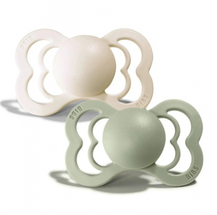 Bibs Silikon napp Supreme 2-pack 0-6 mån Ivory/Sage i gruppen Babytillbehör / Omvårdnad & Hygien hos Köpbarnvagn (BIBS160346)