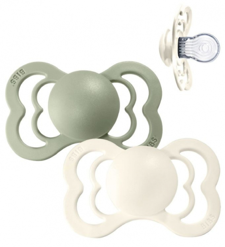 Bibs Silikon napp Supreme 2-pack 6-18 mån Ivory/Sage i gruppen Babytillbehör / Omvårdnad & Hygien hos Köpbarnvagn (BIBS270346)